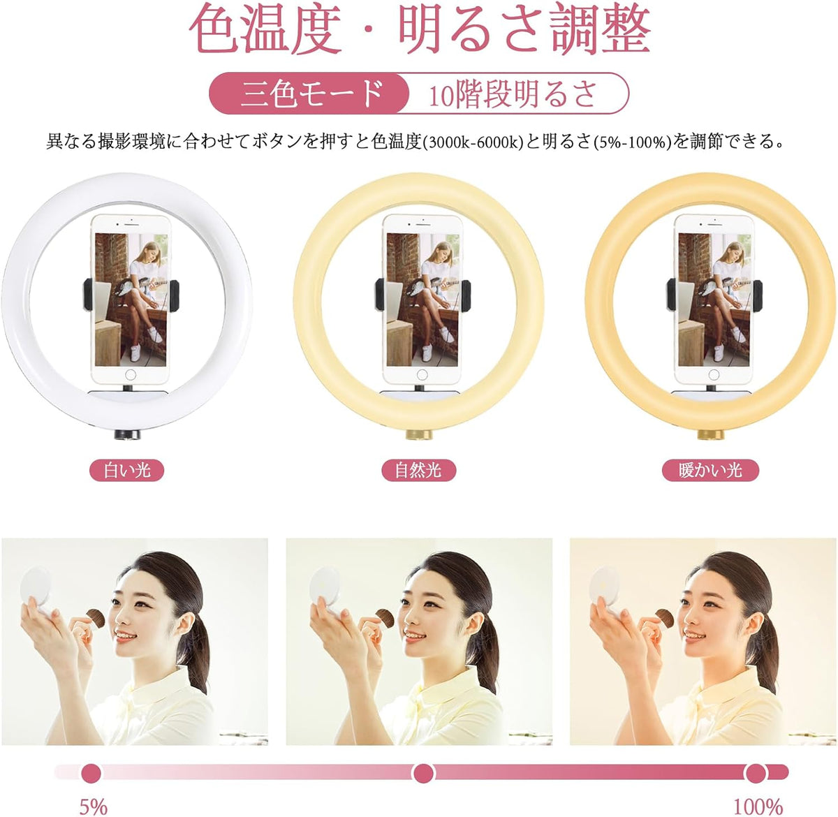 ISEEBIZ 环形灯 自拍灯 4档伸缩式三脚架 可调光 节能 高稳定性 360度旋转 10英寸 照明摄影灯 LED环形灯 10in/高亮度3色模式/10档调光 携带方便 摄影灯 智能手机夹式 女演员 灯 摄像灯 自拍/录像 智能手机/相机适用
